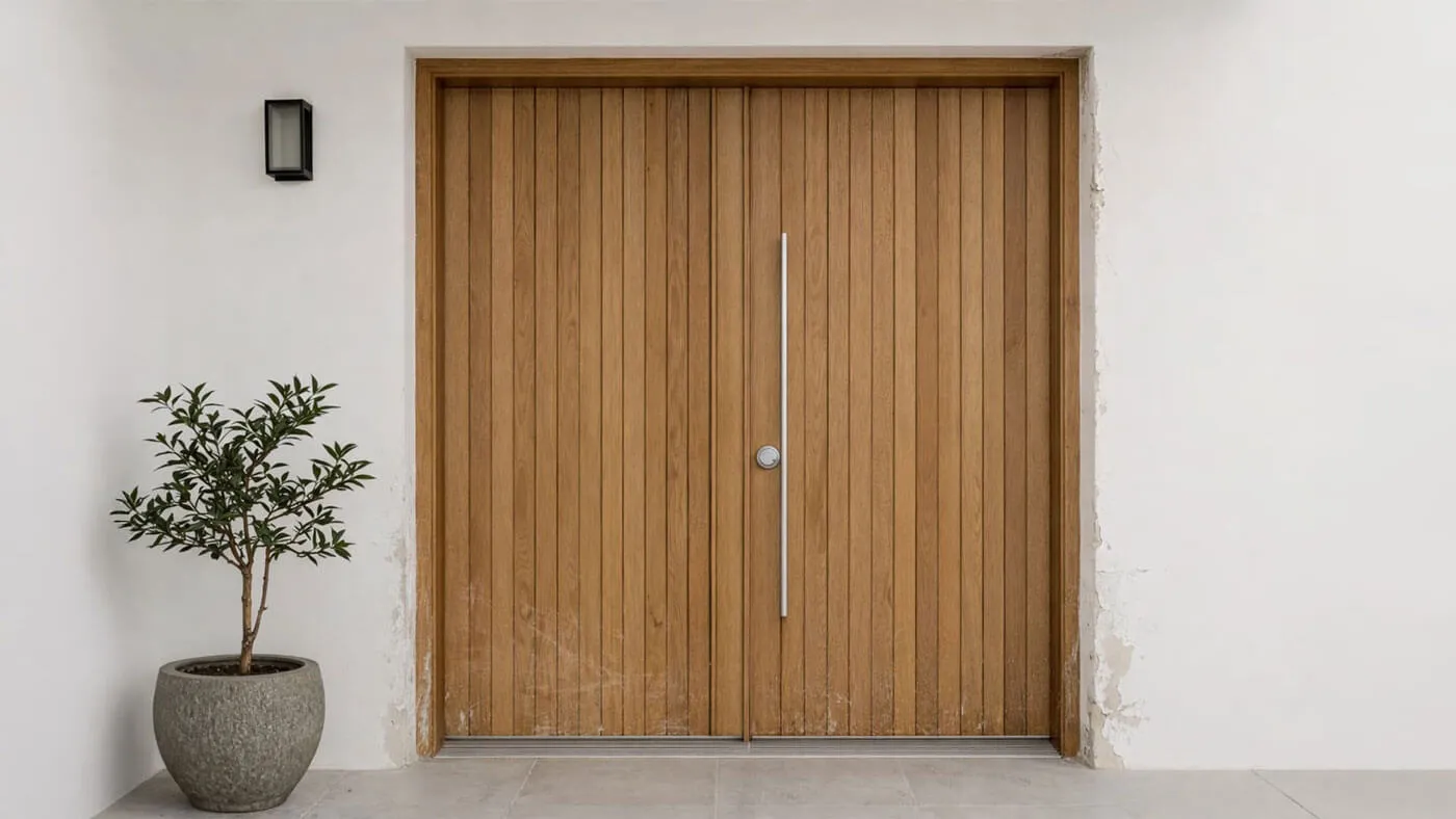The same door and walls after repair