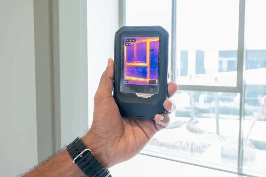 Thermal camera scanning a window frame