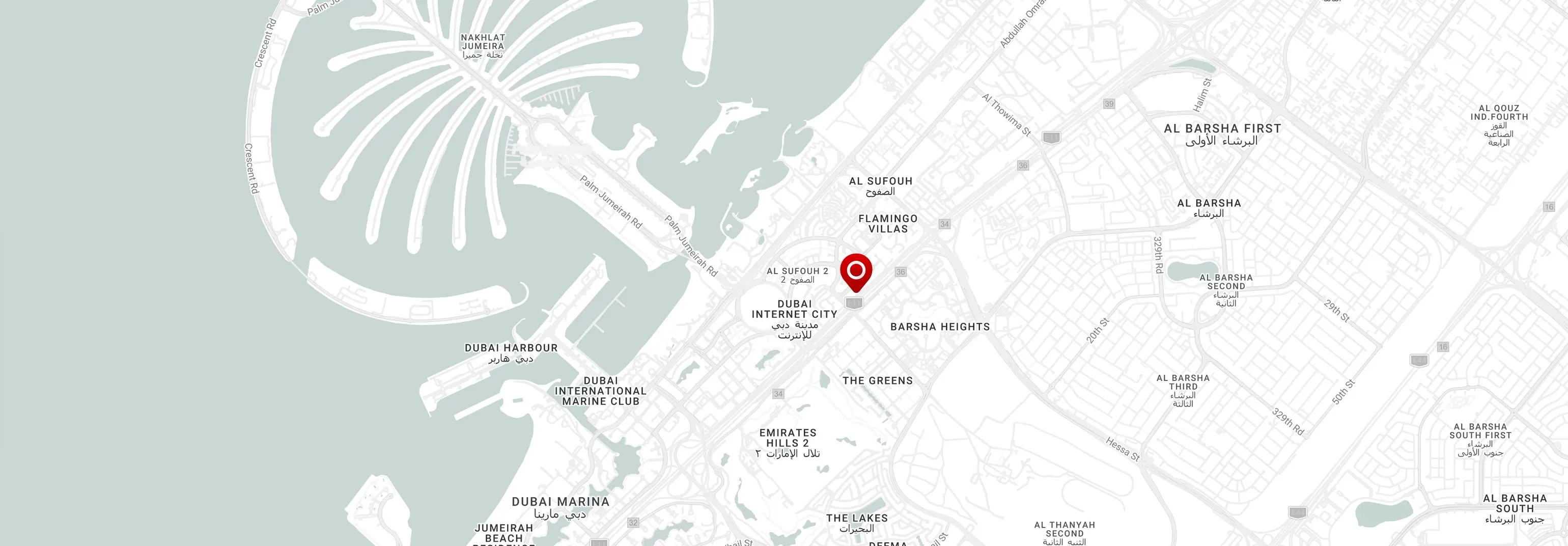 Map of Al Sufouh 2, Dubai, with the Precision Inspection office pin
